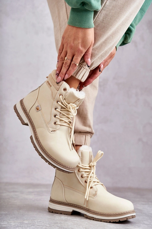 Damskie Ocieplane Botki Trapery Beżowe Liv