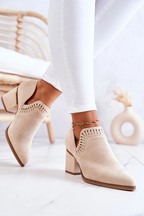 Zamszowe Botki Kowbojki Ażurowe Beżowe Valerie