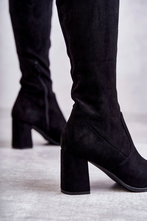 Klasyczne Zamszowe Kozaki Muszkieterki Czarne Clarissa