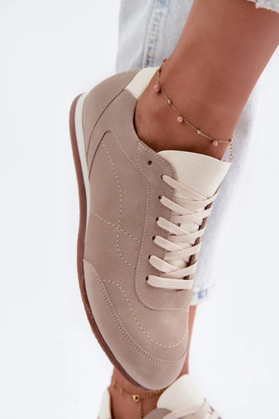 Skórzane Zamszowe Sneakersy Z Przeszyciami Zazoo N1414 Beżowe
