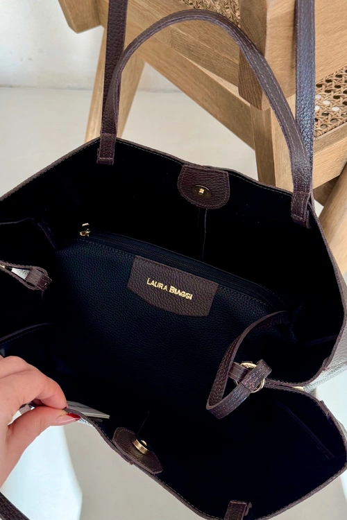 Torebka Shopper Z Naturalnej Skóry Czekoladowa Halinne