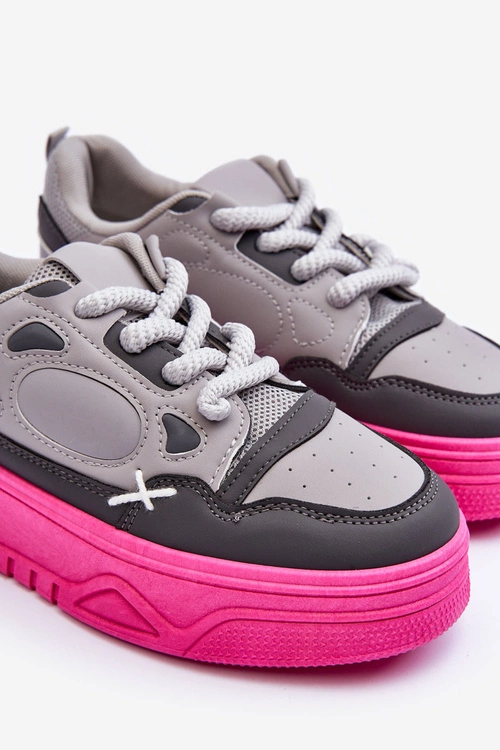 Sneakersy Damskie Na Platformie Szare Finos