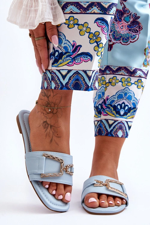 Damskie Klasyczne Klapki Z Ozdobą Niebieskie Impressive