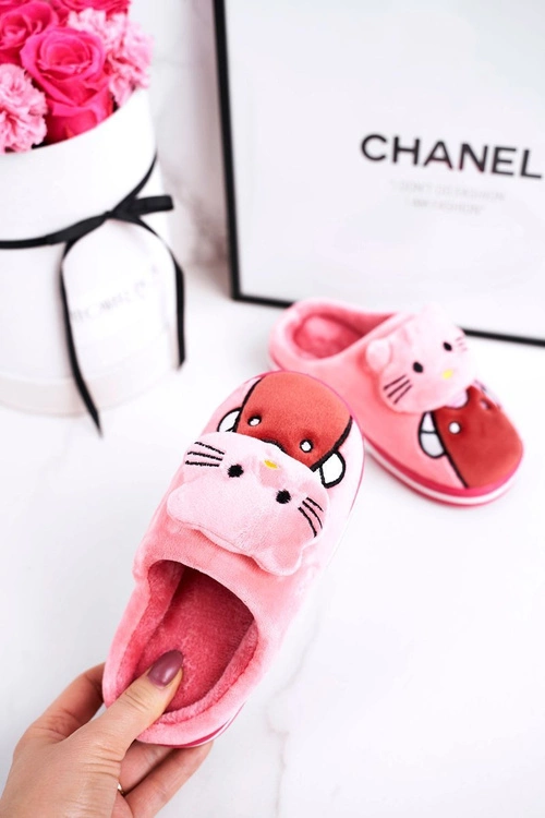 Dziecięce Ocieplane Klapki Papcie Różowe Kitty