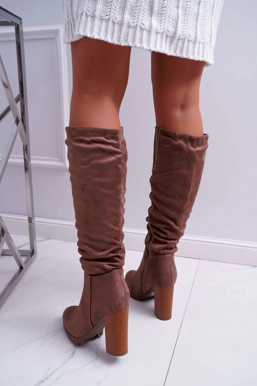 Kozaki Damskie Na Słupku Zamszowe Khaki Marion