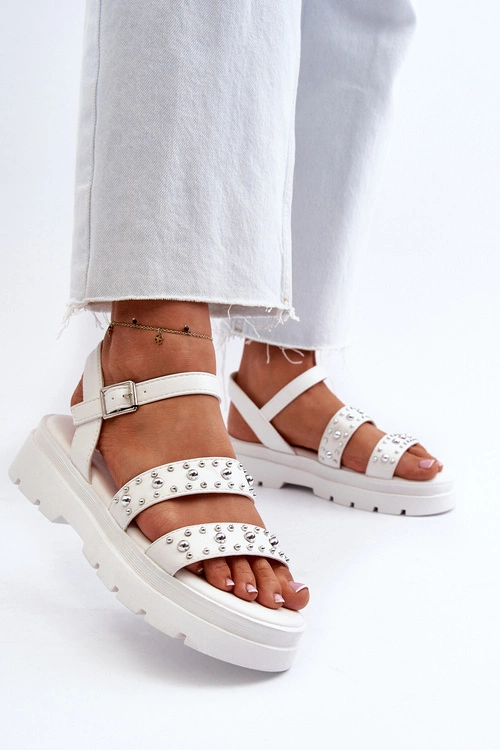 Damskie Zdobione Sandały Eko Skóra Białe Arcida