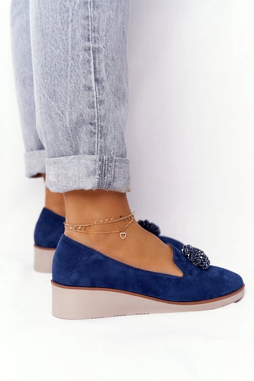 Eleganckie Półbuty Na Koturnie Vinceza 10580 Zamszowe Granatowe