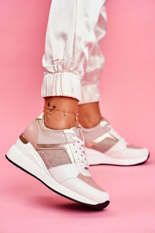 Sportowe Damskie Buty Sneakersy Biało Różowe Dillion