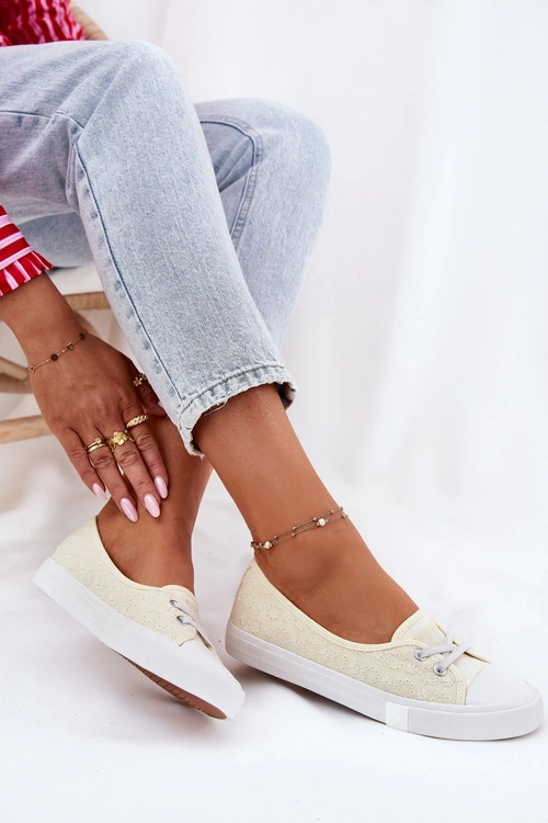 Tenisówki Trampki Damskie Z Haftem Lee Cooper LCW-25-31-3445L Beżowe