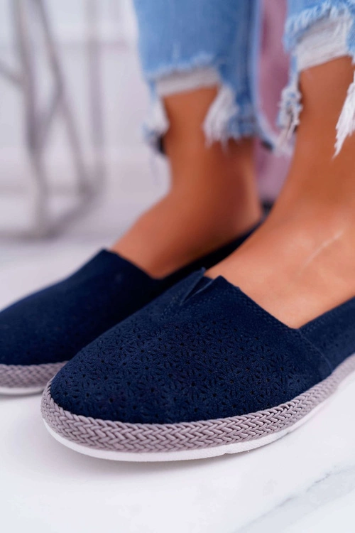 Espadryle Damskie Skóra Zamsz Granatowe Bimbo