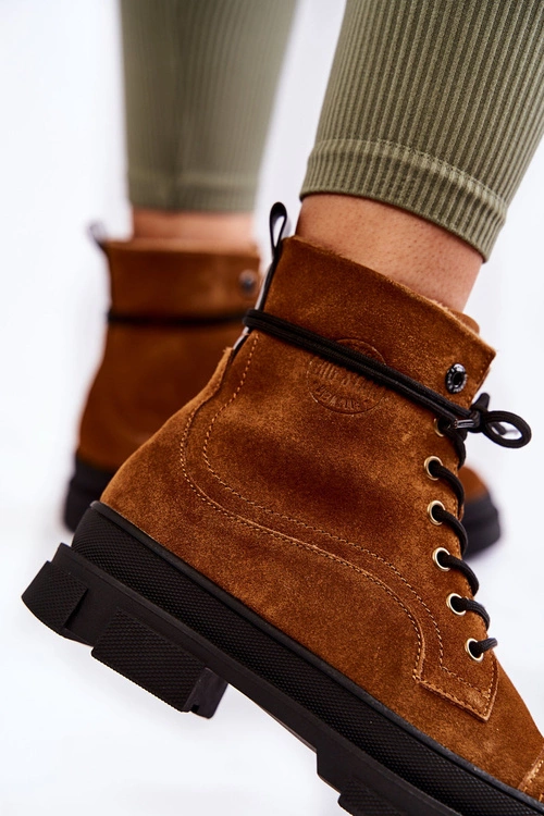 Zamszowe Ocieplane Botki Trapery Big Star KK274524 Brązowe