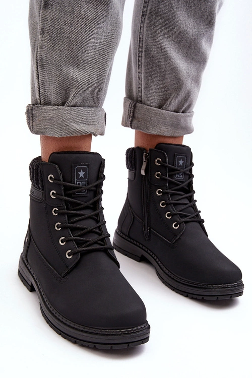 Damskie Skórzane Trapery Ocieplane Czarne Katalis