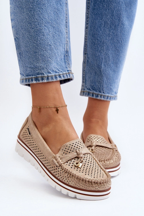 Damskie Ażurowe Mokasyny Złote Twista