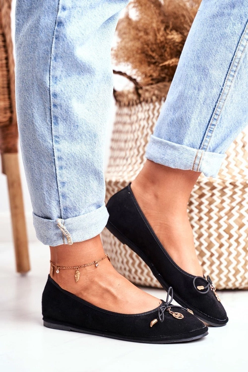 Baleriny Damskie Lu Boo Zamszowe Czarne Layla