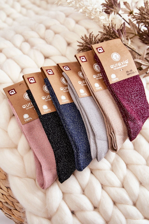 Damskie Skarpetki Z Błyszczącą Nicią Beżowe