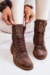 Ażurowe Skórzane Botki Nicole Brązowe 2695