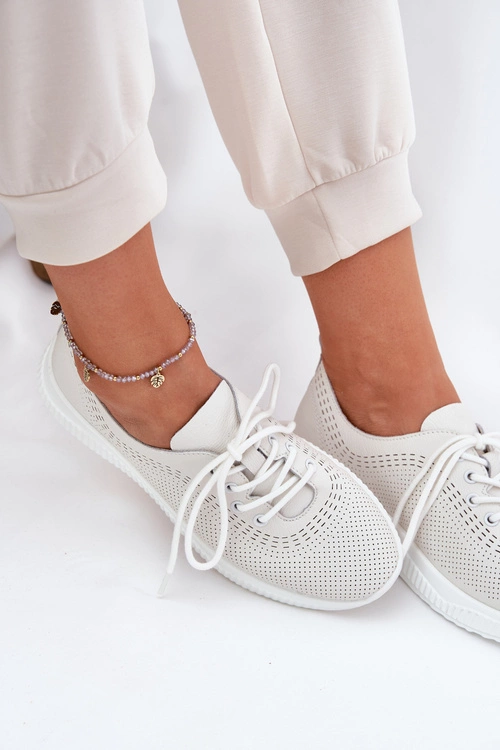 Skórzane Buty Sportowe Damskie Vinceza 41472 Białe