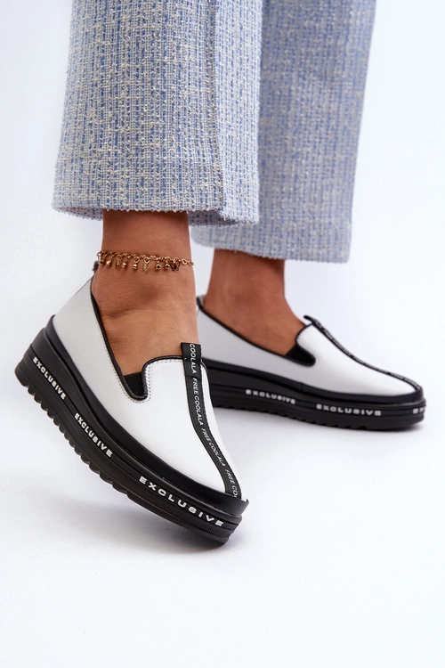 Skórzane Półbuty Damskie Na Platformie S.Barski LR260 Białe