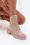 Botki Workery Damskie Z Kryształkami Na Języku Jasnobeżowe Rosira