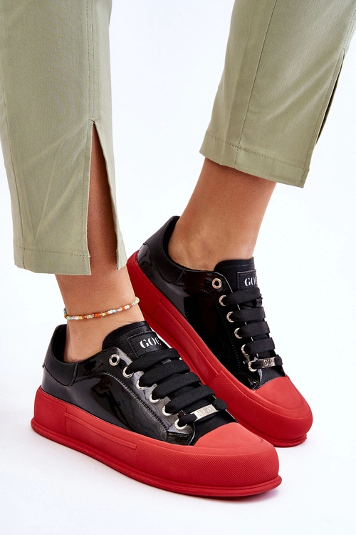 Damskie Lakierowane Trampki Na Platformie GOE LL2N4021 Czarno-Czerwone