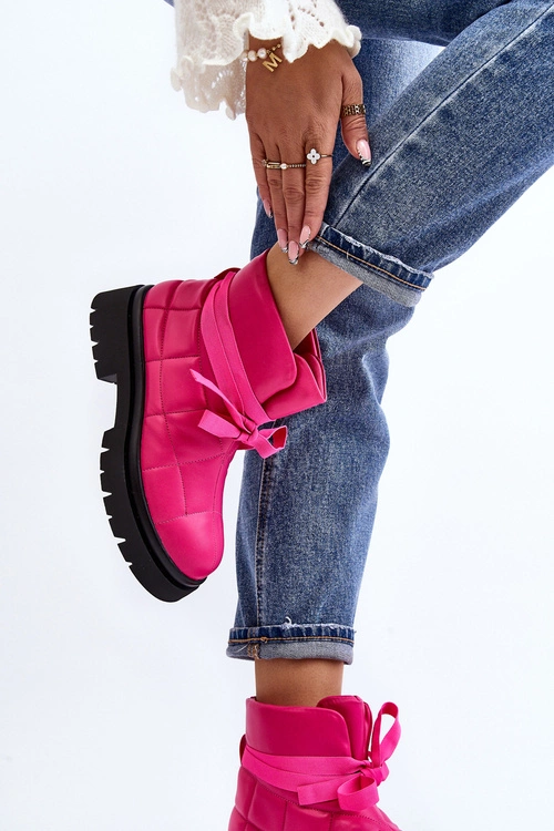 Damskie Botki Z Pikowaniem I Wiązaniem Różowe Bizzanti