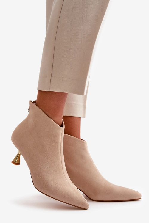 Botki Damskie Na Szpilce Eko Zamszowe Beżowe Terlena