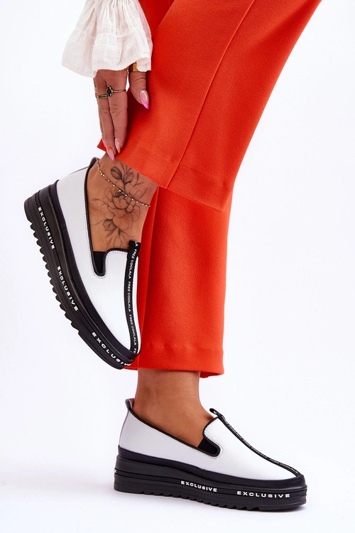 Wsuwane Skórzane Damskie Trampki Białe Nathalie