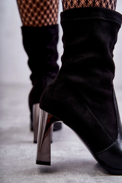 Zamszowe Wysokie Botki Na Obcasie Laura Messi 2527 Czarne