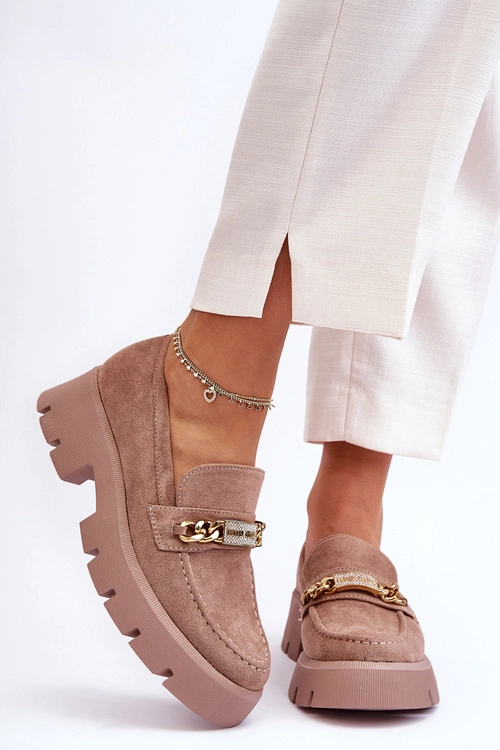 Klasyczne Zamszowe Mokasyny Na Masywnej Platformie Brązowe Catch Me!