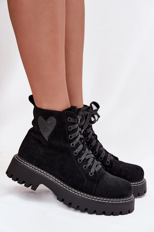 Botki Damskie Z Brokatowym Sercem Czarne Nariri