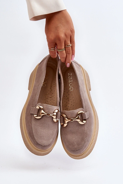 Zazoo 3429 Zamszowe Mokasyny Damskie Z Ozdobą Brązowe