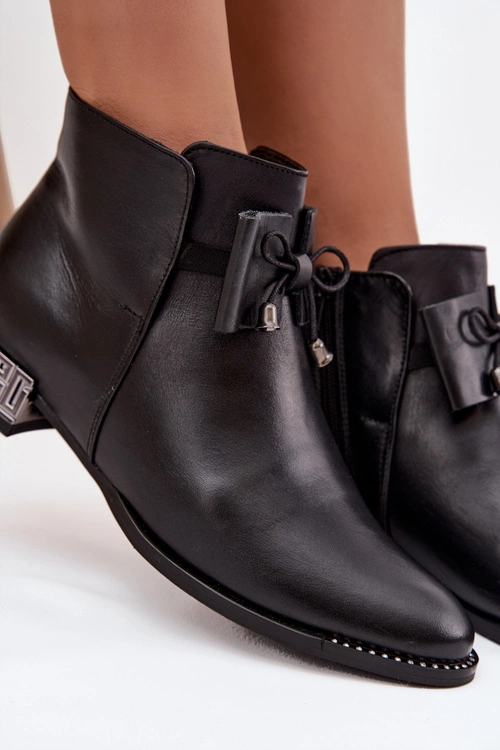 Botki Damskie Z Naturalnej Skóry Na Niskim Obcasie Zazoo 1396 Czarne