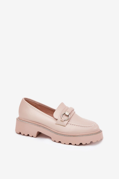 Mokasyny Damskie Zdobione Cyrkoniami Beżowe Patina