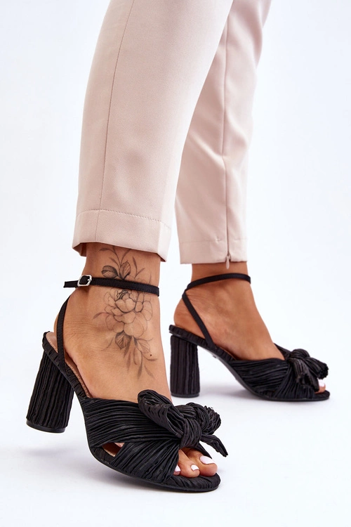 Modne Sandały Z Kokardą Na Obcasie Czarne Callum