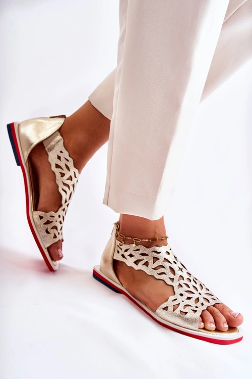 Skórzane Lekkie Ażurowe Sandały Złote Alima