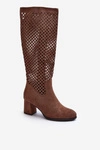Ażurowe Kozaki Na Obcasie Zamszowe Brązowe Jolenna