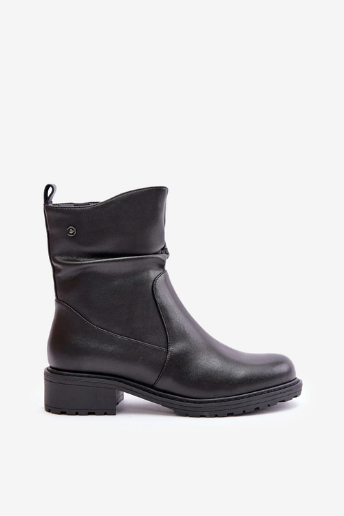 Skórzane Botki Damskie Ocieplane Z Marszczeniem Czarne Vinceza 66714