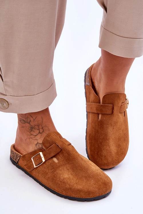 Zamszowe Klapki Na Korkowej Platformie Camel Vellma