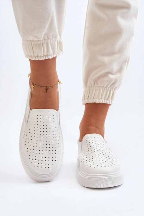 Ażurowe Trampki Slip-on Damskie Białe Echossia