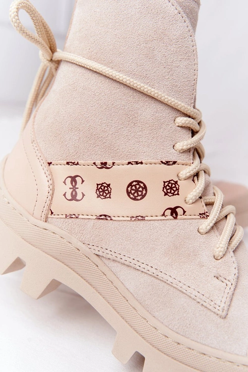 Zamszowe Botki Workery Lewski Shoes 2942-0 Jasny Beż