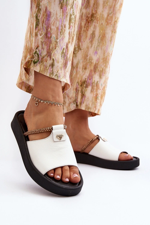 Zazoo 2896 Klapki Damskie Skórzane Białe