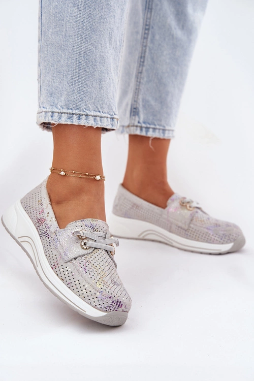 Zamszowe Półbuty Ze Skóry Naturalnej Na Platformie Artiker 56C2104 Szare