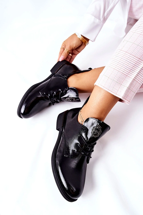 Lakierowane Półbuty Sergio Leone Ocieplane PB262 Czarne