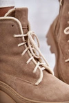 Zamszowe Ocieplane Botki Sznurowane Beżowe Lemar Elisabeth 