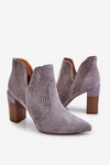 Ażurowe Zamszowe Botki Na Obcasie Szare Leanna