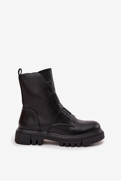 Ocieplane Botki Workery Damskie Na Zamek Eko Skórzane Czarne Mailyra