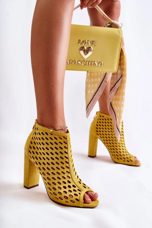 Zamszowe Ażurowe Botki Żółte Jenissa