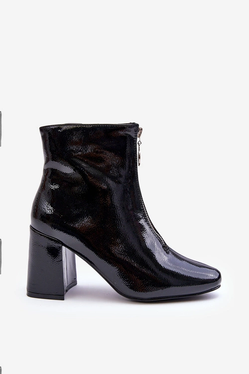 Lakierowane Botki Z Ozdobnym Zamkiem Czarne Sevil