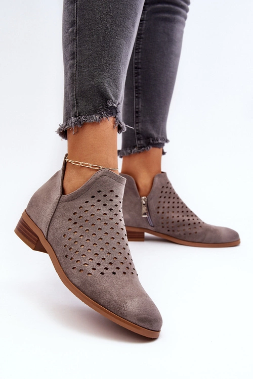 Niskie Botki Damskie Na Płaskim Obcasie Szare Janetris