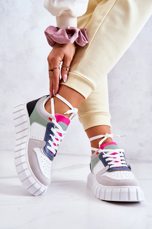 Damskie Skórzane Buty Sportowe Biało-Szare Florentine